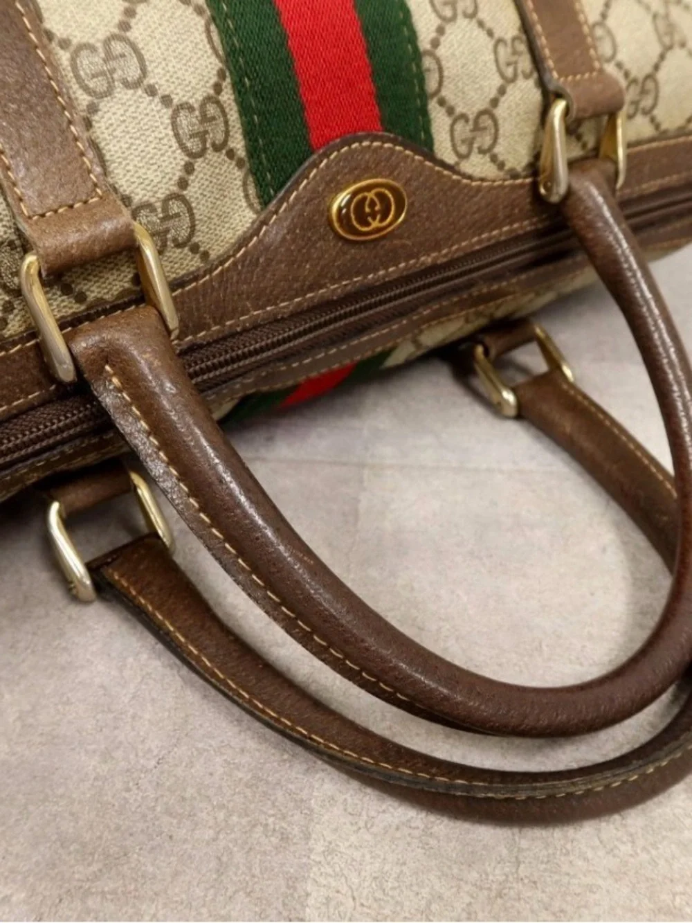 Authentic Gucci Supreme Sherry Web Boston Bag Brown Excellent Condition